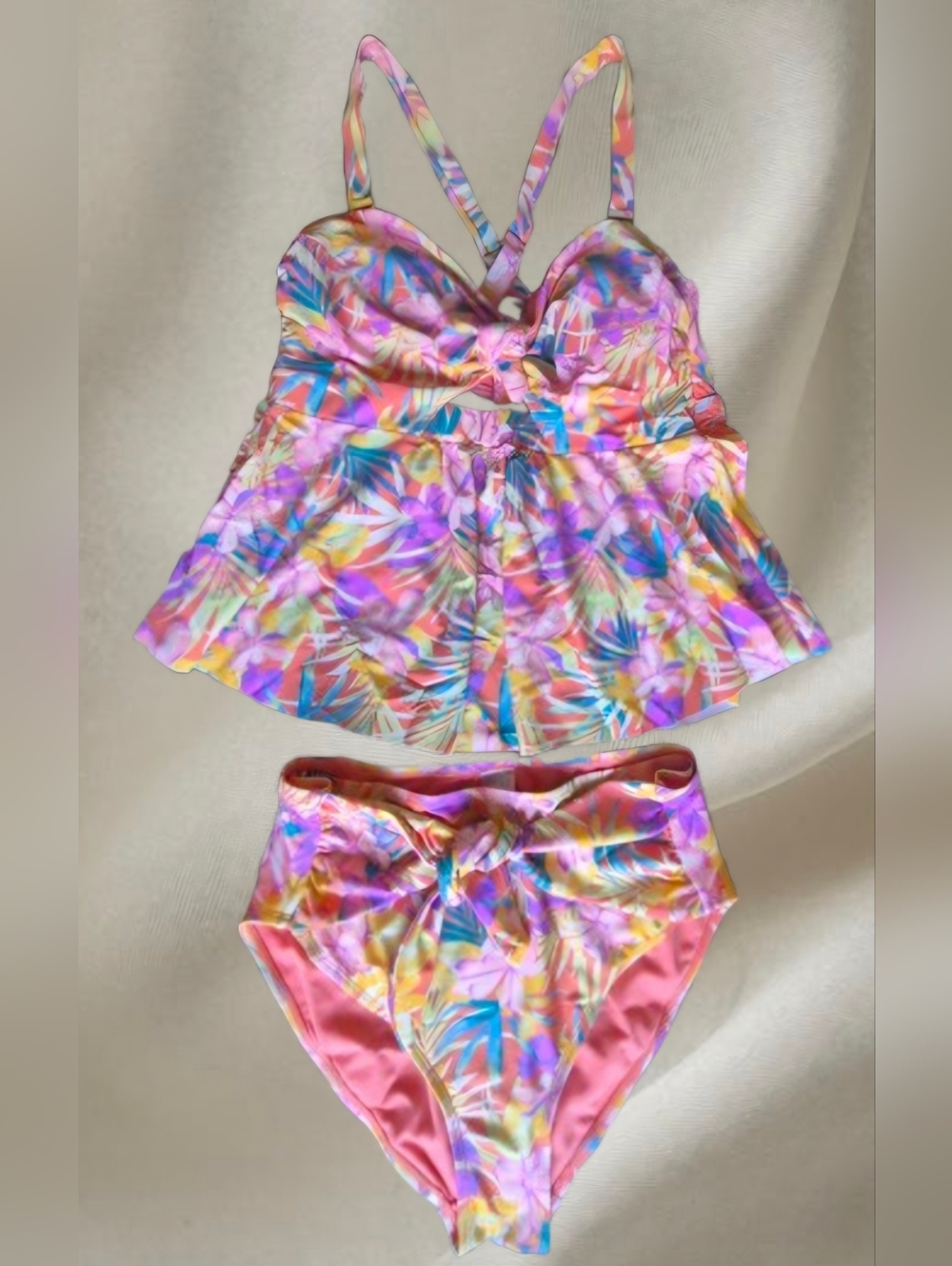 Time And Tru Floral Tankini Set 1X(16W-18W)